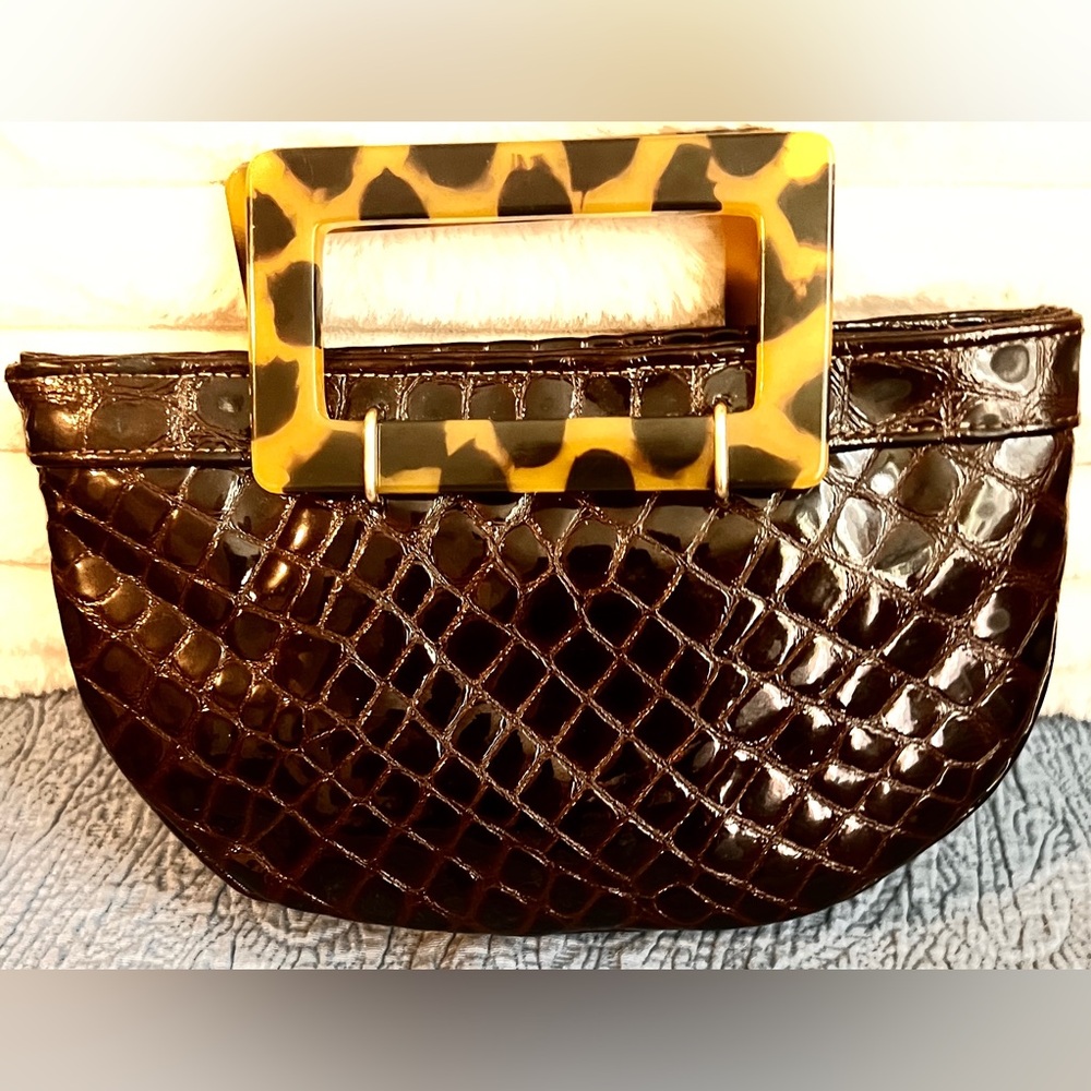 RARE VTG Occhio Croc. Embossed Baguette Handbag w/Lucite Tortoiseshell Handle